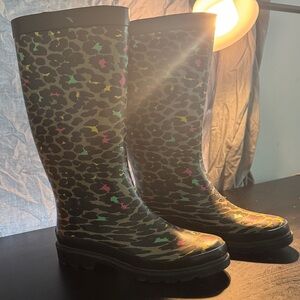 Sugar Multicolor Leopard Print Rain Boots